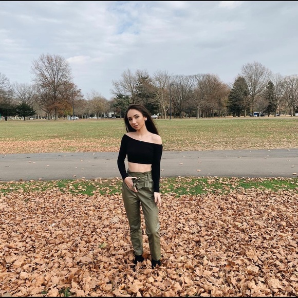 Venti 6 Paperbag Leather Green Pants - Picture 1 of 5